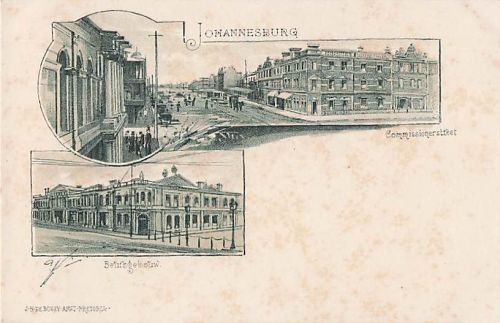 AK Johannesburg Südafrika um 1900 - Commissioner Street Bezirksgebouw Litho