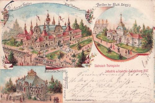 Alte Litho Postkarte Leipzig 1897 Sächsisch-Thüringische Gewerbe-Ausstellung AK