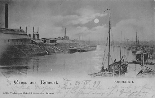 Gruss aus Ruhrort“ und der Aufschrift „Kaiserhafen I“, datiert auf den 30. April 1899.