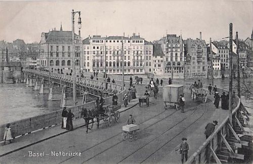 Alte Postkarte Basel Notbrücke Rheinbrücke 1903 Rösslitram Drei Könige Schweiz