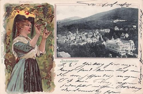 AK Badenweiler Litho um 1900 Passepartout Markgräflerin Tracht Postkarte