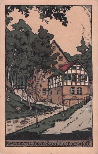 AK Künstler-Steindruck Restaurant Wirbelsmühle Wasserfall
