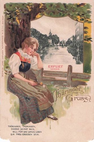 Historische Litho-Ansichtskarte „Thüringer Gruss“ – Erfurt-Venedig