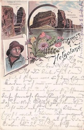Alte Postkarte Helgoland Lange Anna Mondschein Litho um 1900