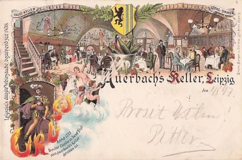 Lithographie Leipzig, Auerbachs Keller, Faust-Keller, Goethe-Zimmer, Wappen