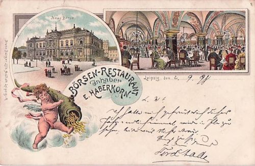 Lithographie Leipzig, Neue Börse und Börsen-Restaurant, Innenansicht