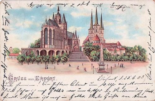 AK Erfurt 1903 – Dom & Severikirche – Gelaufen