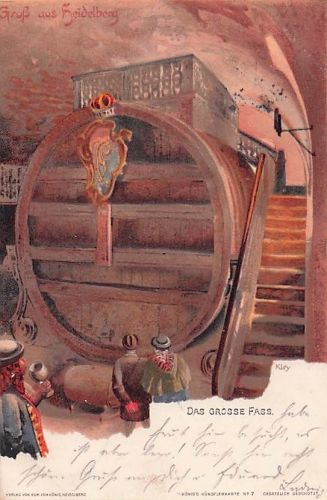 Künstler-Lithographie Heinrich Kley: Heidelberg, Das grosse Fass