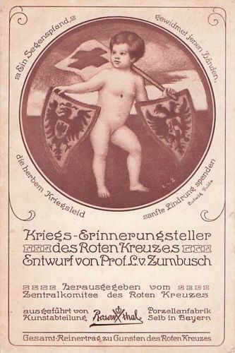 Rosenthal Postkarte 1914 Rotes Kreuz Kriegserinnerungsteller L. v. Zumbusch Selb