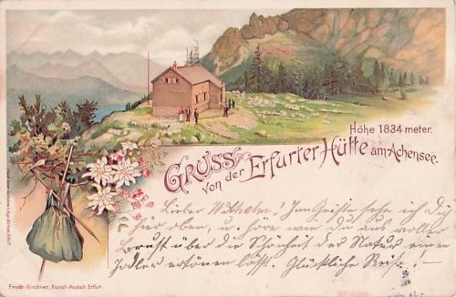 Erfurter Hütte Maurach am Achensee 1898 Rofan Alpenhütte Edelweiss Wanderer AK