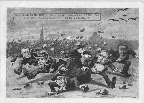 Alte Postkarte Belgien 1906 Wahlen Karikatur Satire Antik Rarity | AK Belgique