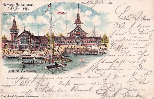 Ansichtskarte Berlin, Gewerbe-Ausstellung 1896, Fischerei-Ausstellung, Hansa-Haus