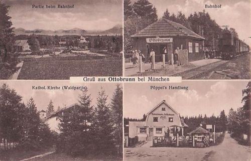 Alte AK Ottobrunn bei München - Bahnhof Kath. Kirche Pöppel's Handlung