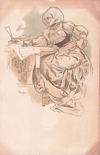 Alphonse Mucha Postkarte „La Lettre“ 1900 – Jugendstil Art Nouveau Original