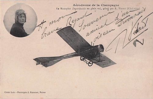 AK 1911 Eindecker Deperdussin R. Vidart Champagne Flugplatz Reims Autogramm