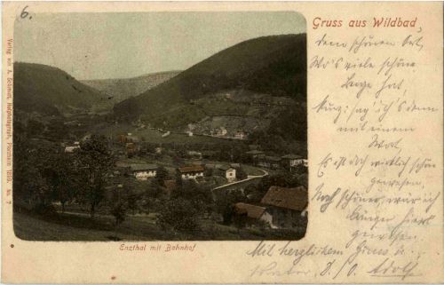 Gruss aus Wildbad - Enzthal mit Bahnhof