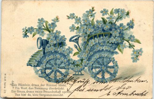 Auto mit Blumen - Prägekarte