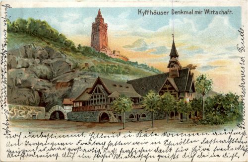 Kyffhäuser Denkmal mit Wirtschaft - Litho