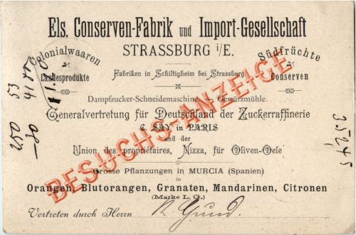 Strassburg - Conserven Fabrik und Import Gesellschaft