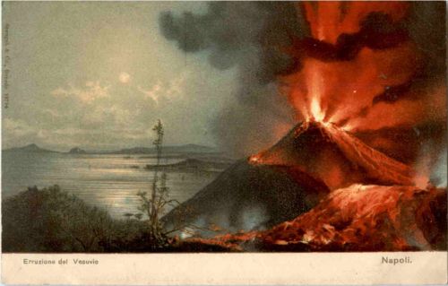 Napoli - Erruzione del Vesuvio - Litho