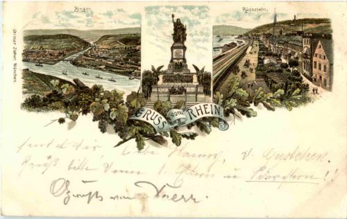 Gruss vom Rhein Bingen Rüdesheim - Litho