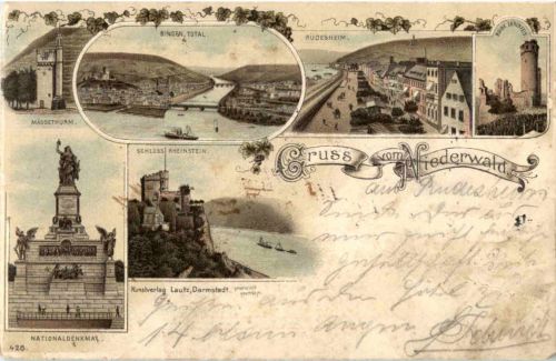 Gruss vom Niederwald - Bingen Rüdesheim - Litho