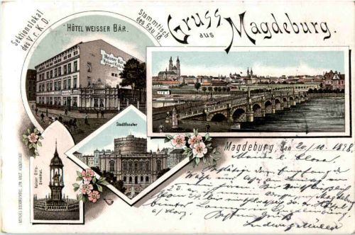 Gruss aus Magdeburg - Hotel Weisser Bär - Litho