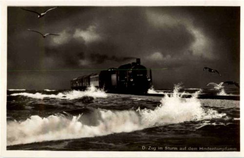 Sylt - D-Zug im Sturm auf dem Hindenburgdamm