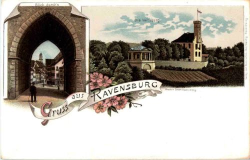 Gruss aus Ravensburg - Die Veitsburg - Litho