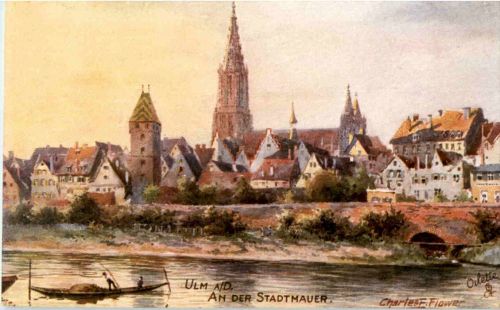 Ulm - An der Stadtmauer - Künstlerkarte Charles Flower