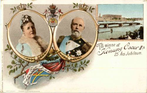 Konung Oscar II 25 Ars Jubileum - Litho