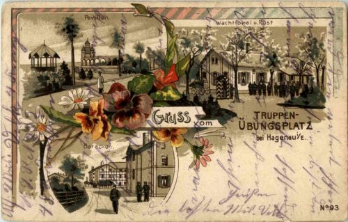 Gruss vom Truppenübungsplatz bei Hagenau - Litho