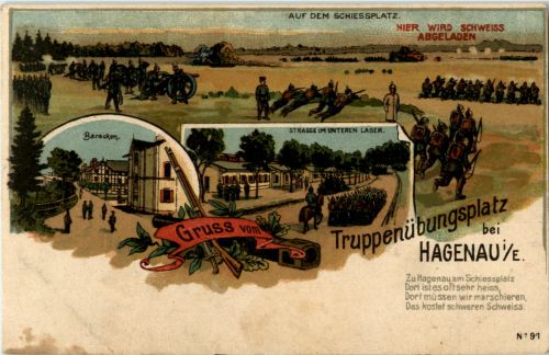 Gruss vom Truppenübungsplatz bei Hagenau - Litho