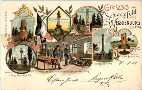 Gruss vom Schlachtfeld Weissenburg- Litho