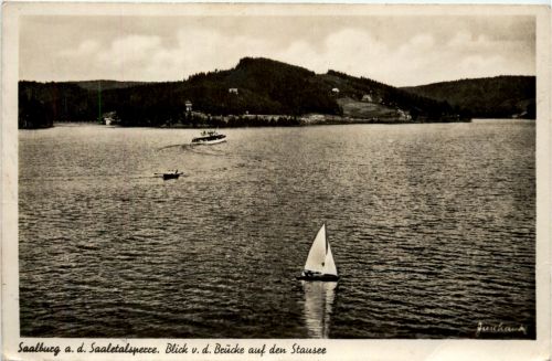 Die Saaletalsperre, Saalburg, Blick v.d. Brücke auf den Stausee