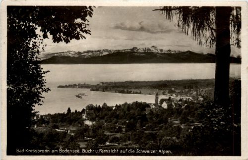 Bodensee, Bad Kressbronn, Bucht und Fernsicht auf die Schweizer Alpen