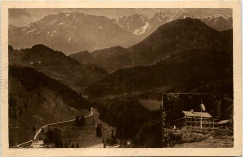 Oberaudorf am Inn, Blick vom Tatzelwurm auf St. Georg und Kaisergebirge