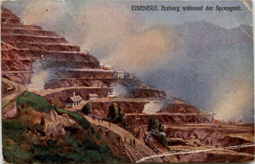 Eisenerz, Erzberg während der Sprengzeit