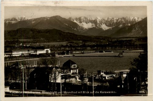 Klagenfurt, Strandcafe und Strandbad mit Blick auf die Karawanken
