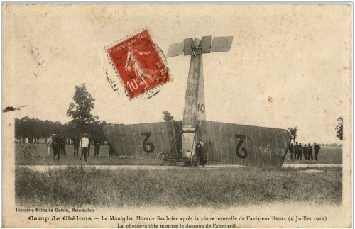 Le Monoplan Morane Saulnier apres la chute mortelle 1912 - Camp de Chalons