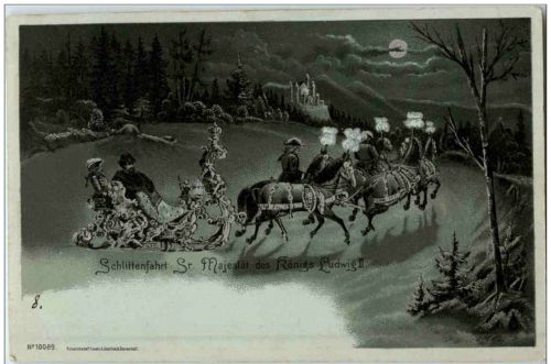 Schlittenfahrt Majestät des Königs Ludwig II - Litho