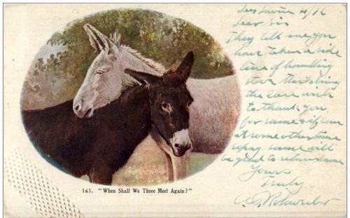 When shall we Three Meet again - Esel Donkey - Prägekarte
