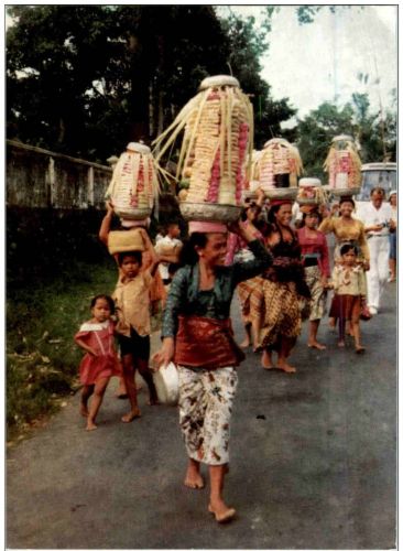Bali - Opfergaben werden zum Tempel gebracht