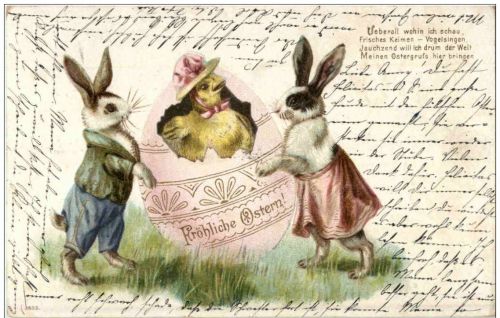 Hasen - Fröhliche Ostern - Litho