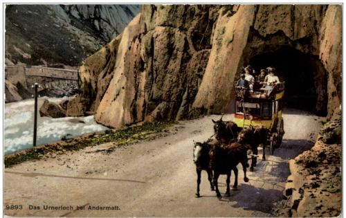 Das Urnerloch bei Andermatt mit Postkutsche