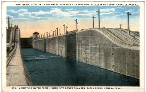 Canal Zone - Gatun Locks - Admitting Water from Higher into Lower chamber