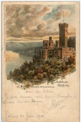 Gruss vom Rhein - Schloss Stolzenfels - Litho
