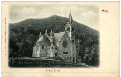 Gruss aus Ems - Evang Kirche - Prägekarte