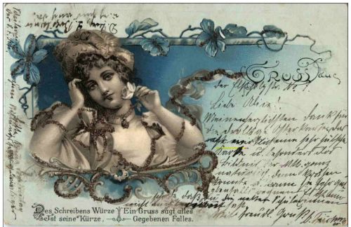 Frau mit Schirm - Litho
