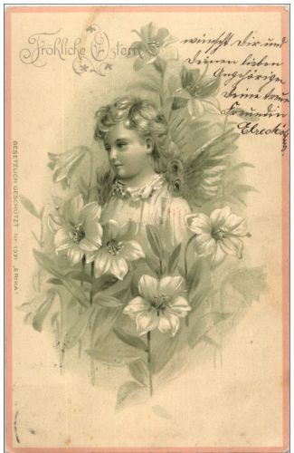 Frau mit Blumen Litho